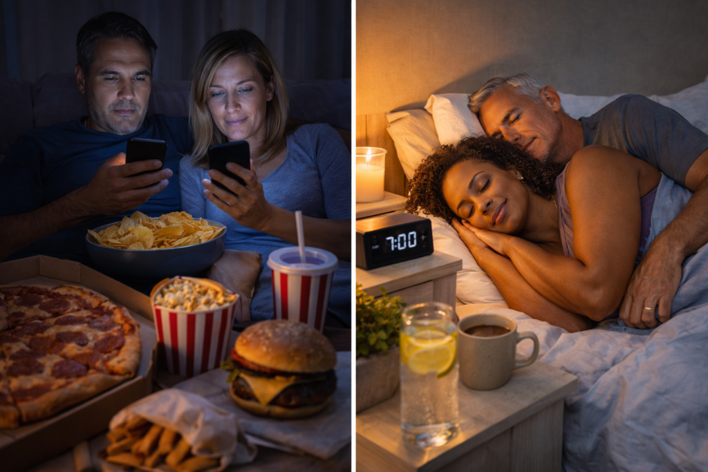 A contrast image showing unhealthy routines versus healthy routines 1