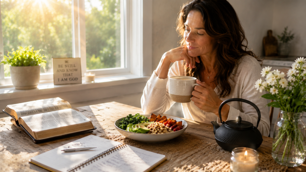 A scene with a healthy meal a woman