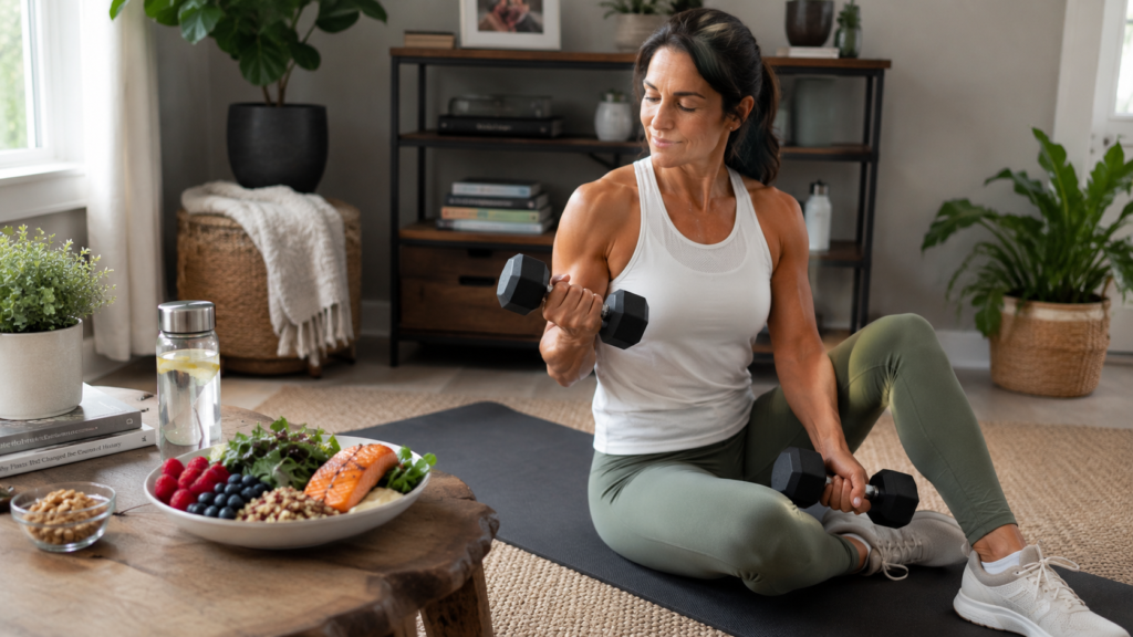 woman in her 40s doing light strength training